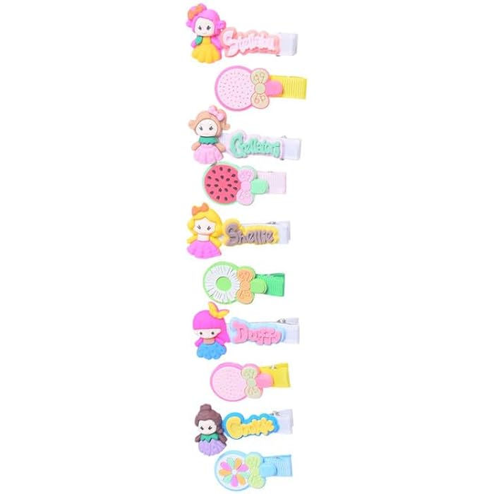 Girls' Hair Clip Collection with Dolls & Fruit Designs, 12 Pieces - Multicolor - Image 2
